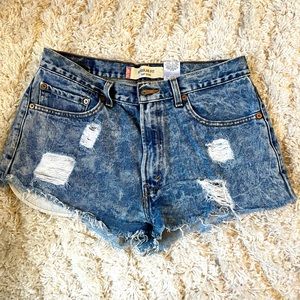 Levi’s Old School Regular Fit Distressed Denim Shorts